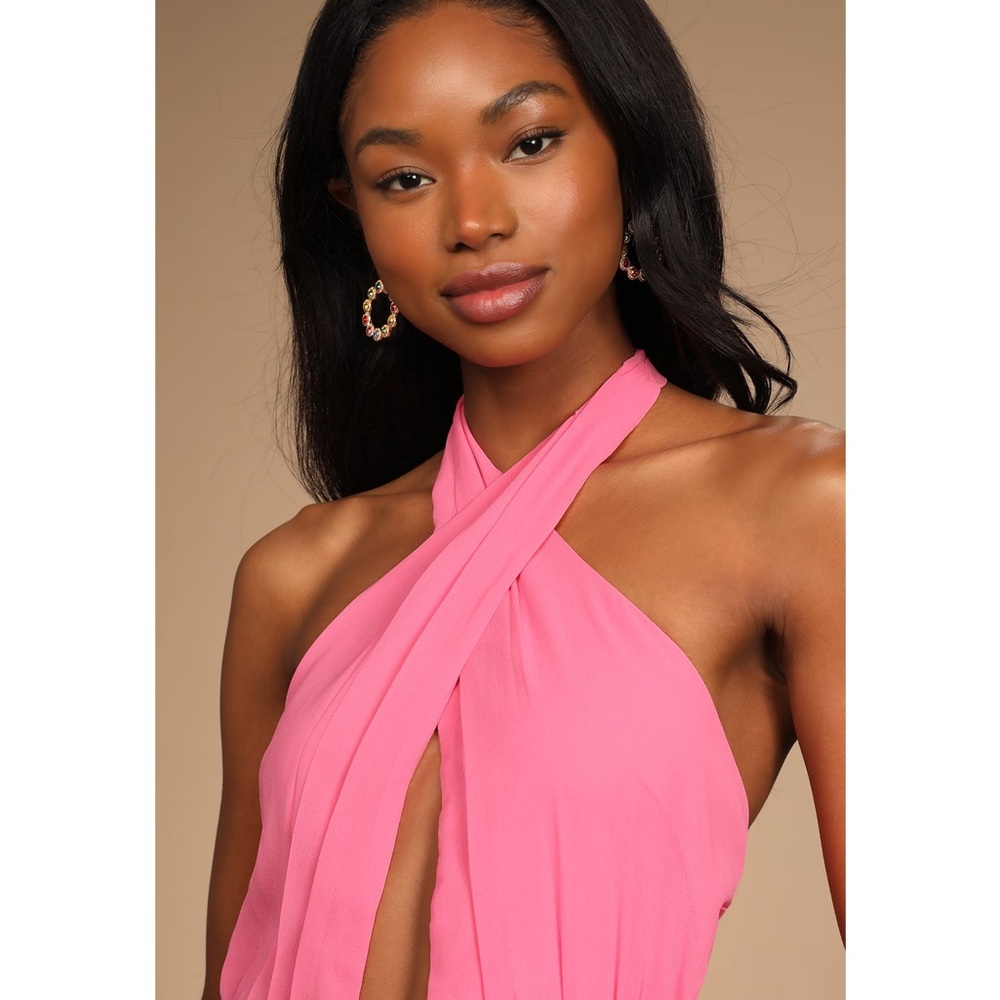 Lulu's Pink Halter Midi Dress - Picture 2 of 8